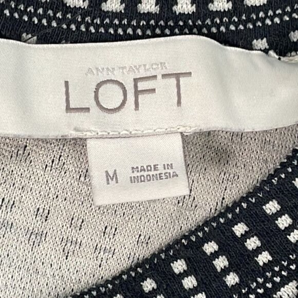 Loft Dress Geometric Drop Waist Flounce Black and White Career Sz M - Picture 11 of 13